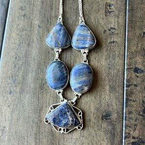 Silver necklace with blue/purple natural stones
